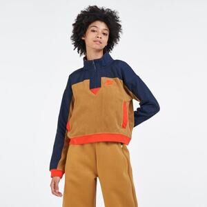 Nike Women's Half Zip Polar Fleece Jacket Colorblock Tan Blue Red Size Large